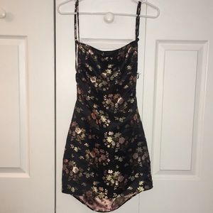 Black Satin dress with gold/rose gold flowers